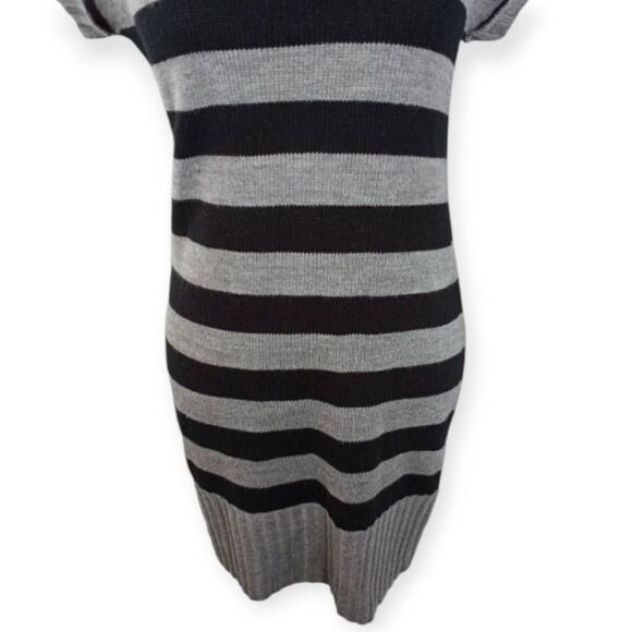 AMBIANCE APPAREL GRAY & BLACK STRIPE COWL-NECK SWEATER DRESS SZ.L EUC. - Picture 3 of 7